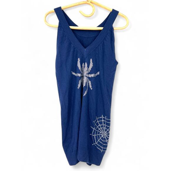 Amal Guessos | S |100% Cashmere Sleeveless Tank Top Knit Spider Web Bling - Picture 1 of 6